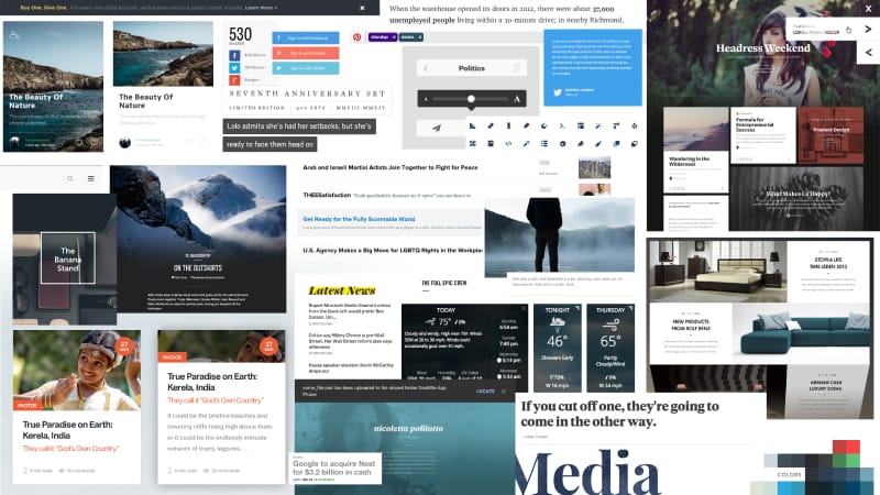 A collection of images organized somewhat chaotically used as inspiration for the aesthetics of MarketWatch.